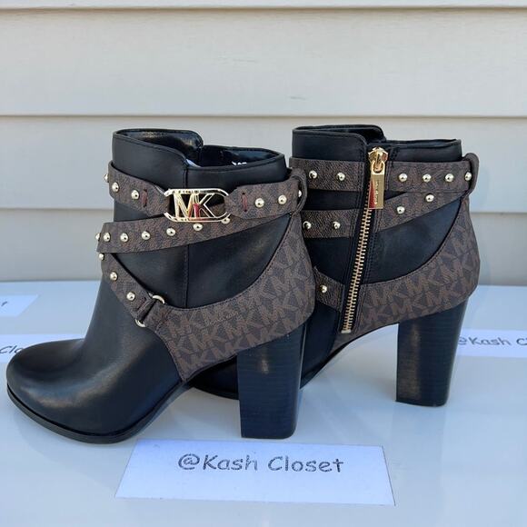 Michael Kors Kincaid Studded Logo Ankle Boot Black Brown Multi - Picture 4 of 10